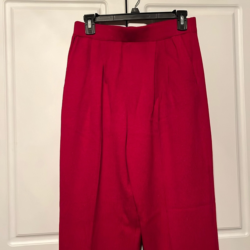 St. John Collection Santana Knit Red Pull On Pants Wide Leg Office Designer Sz 4